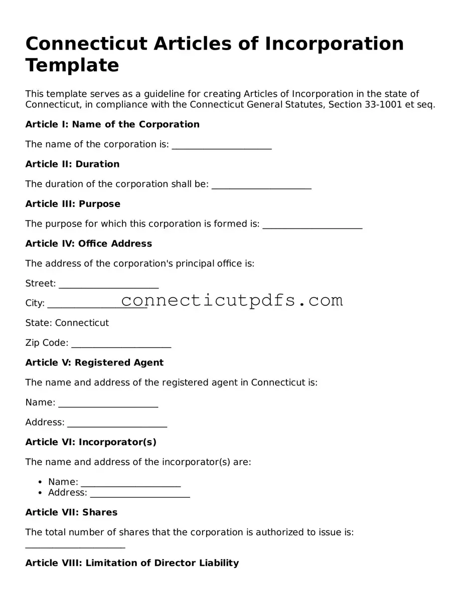 Fillable Connecticut Articles of Incorporation Document