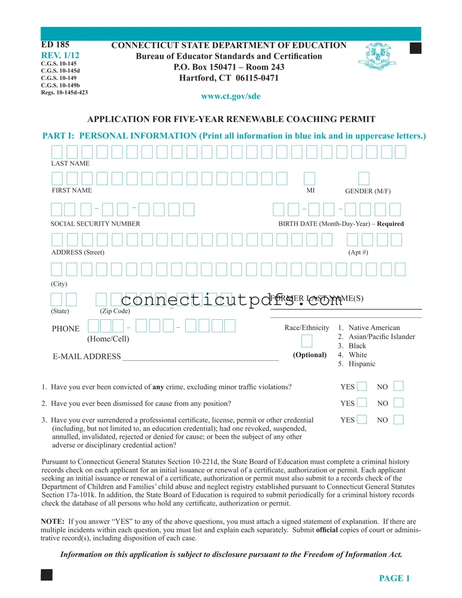 Fill Your Connecticut Ed 185 Form