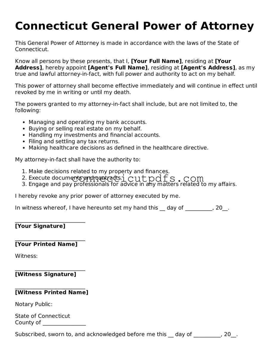 Fillable Connecticut General Power of Attorney Document