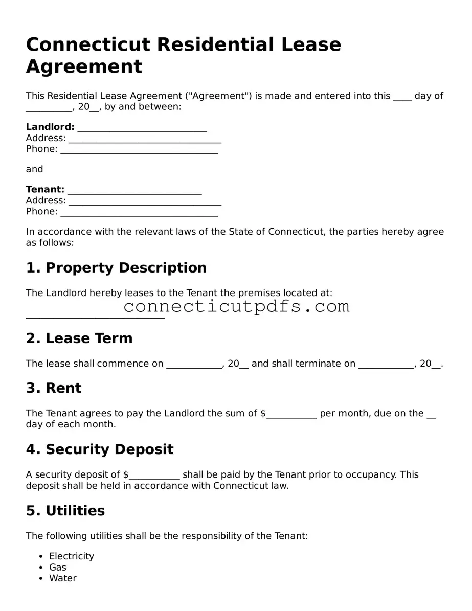 Fillable Connecticut Residential Lease Agreement Document