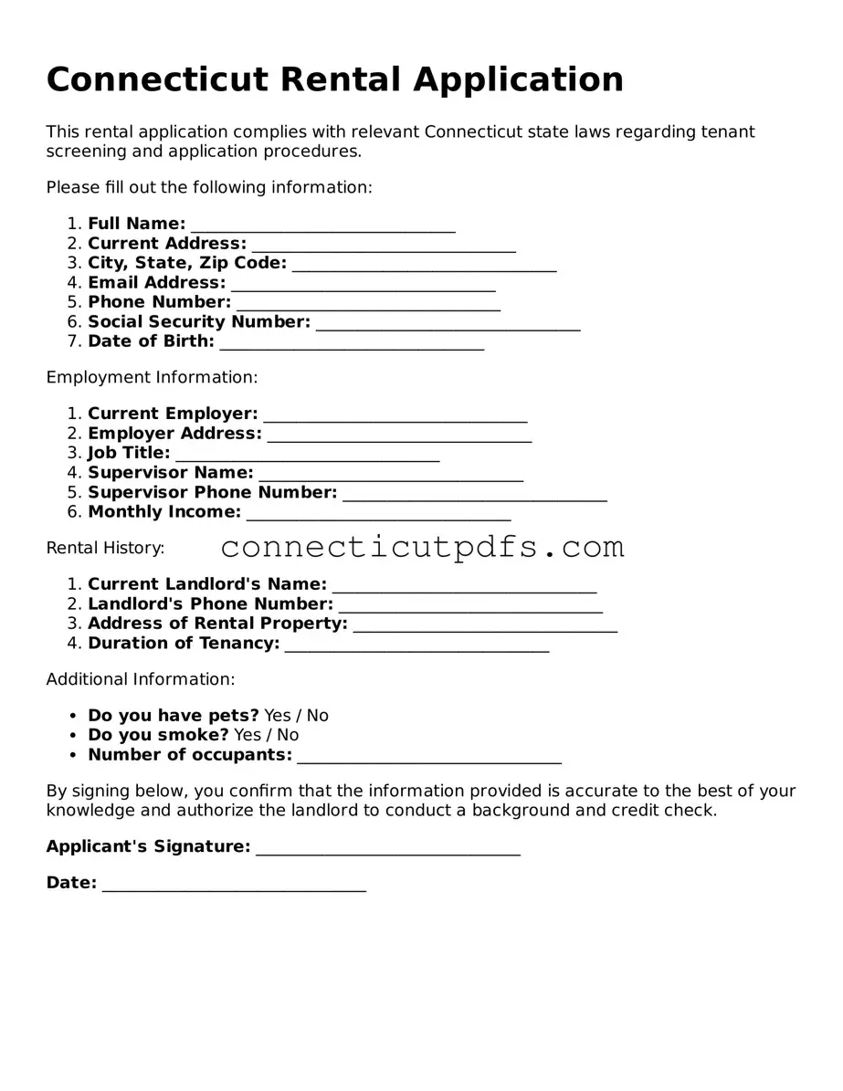 Fillable Connecticut Rental Application Document