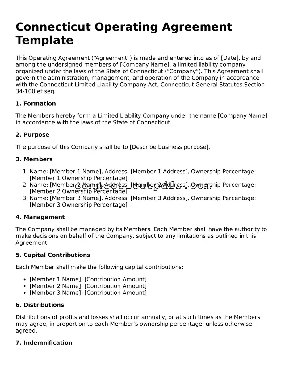 Fillable Connecticut Operating Agreement Document