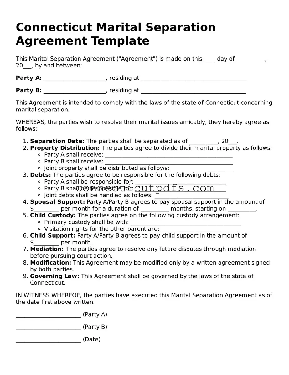 Fillable Connecticut Marital Separation Agreement Document