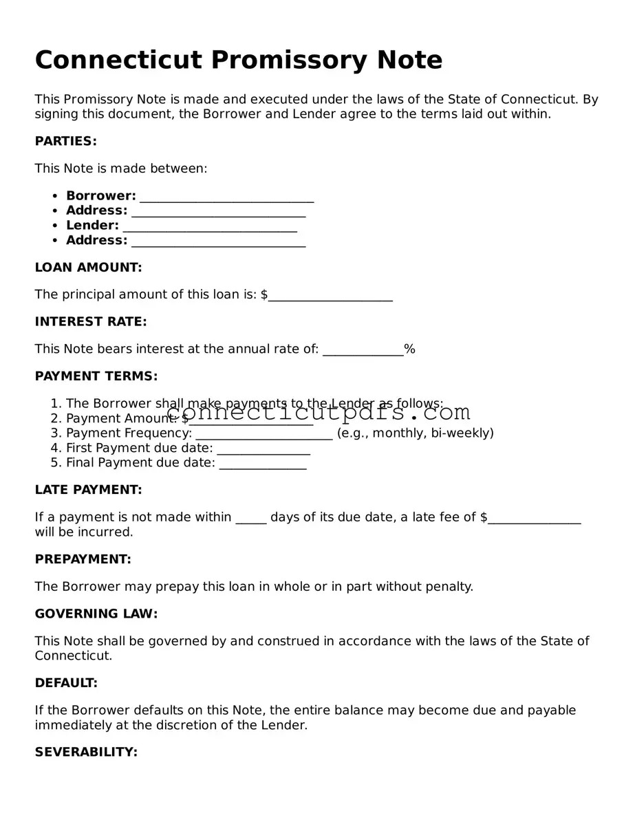 Fillable Connecticut Promissory Note Document