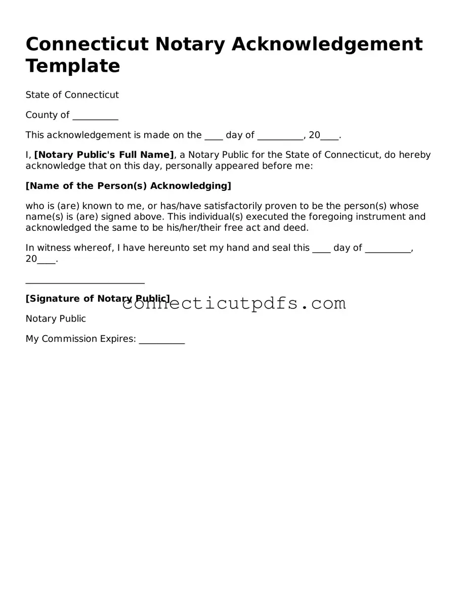 Fillable Connecticut Notary Acknowledgement Document