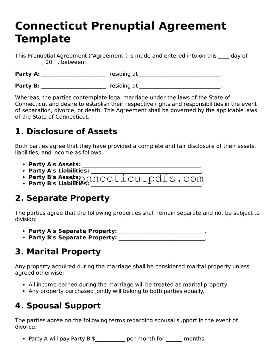 Fillable Connecticut Prenuptial Agreement Document