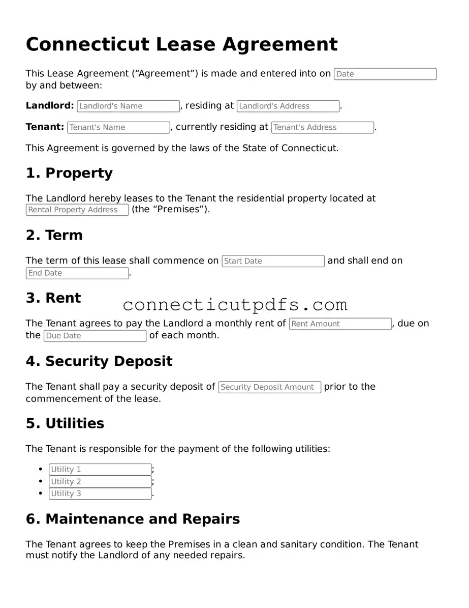 Fillable Connecticut Lease Agreement Document
