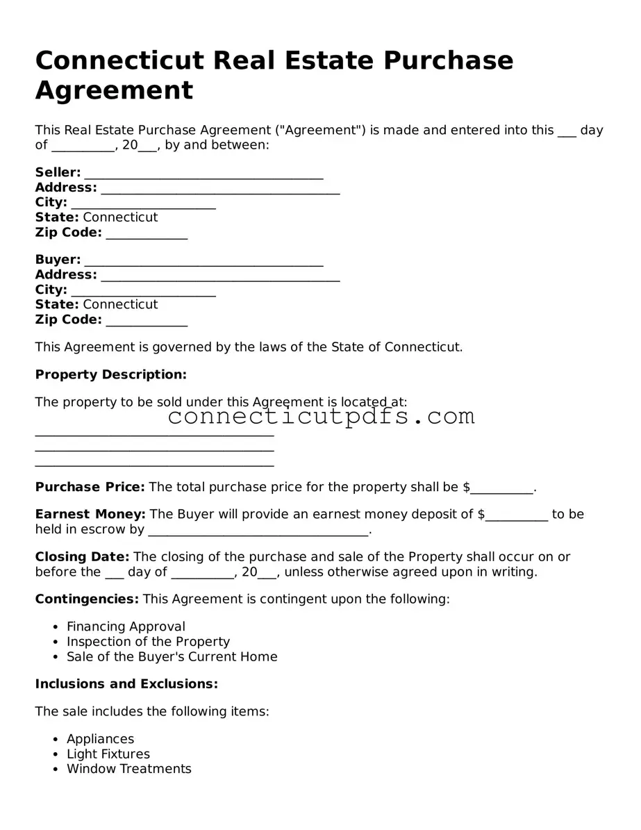 Fillable Connecticut Real Estate Purchase Agreement Document