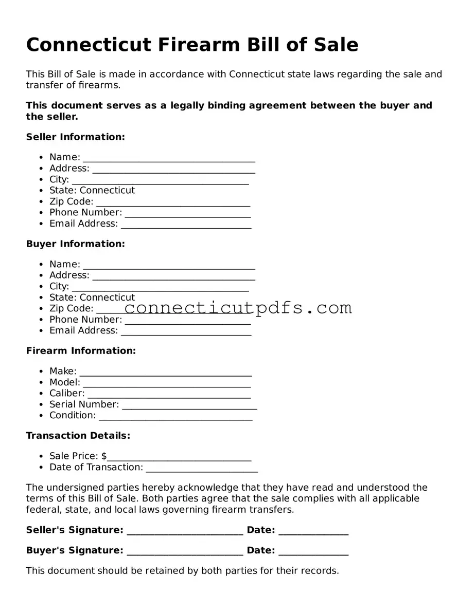 Fillable Connecticut Firearm Bill of Sale Document
