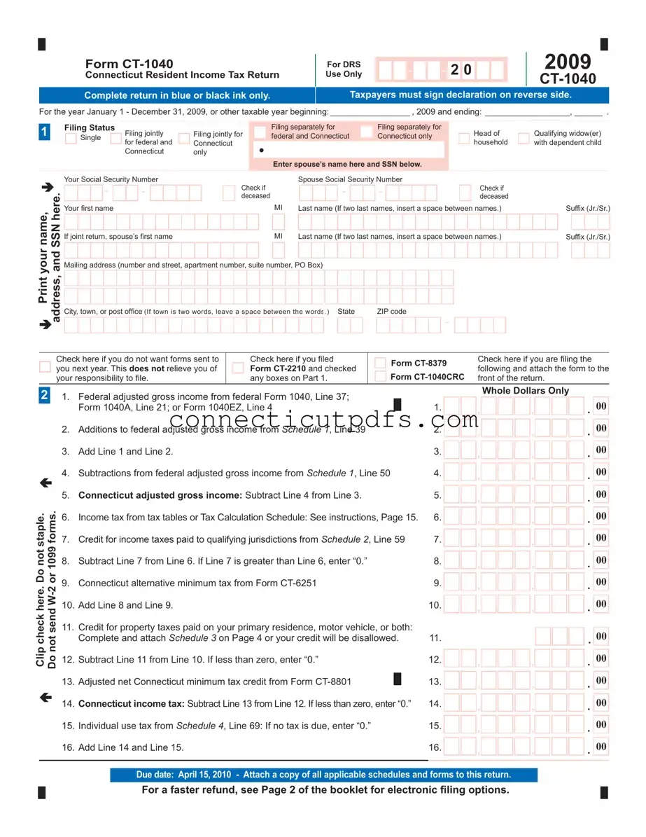 Fill Your Ct 1040 Connecticut Form