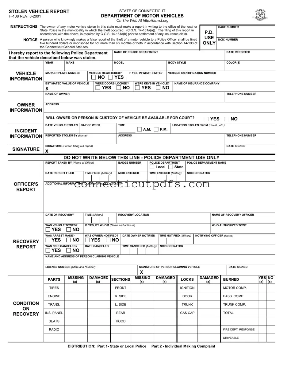 Fill Your H 108 Connecticut Form