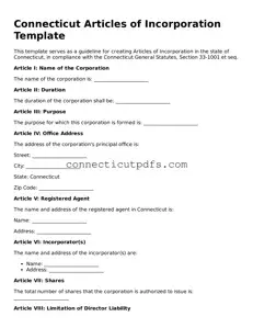 Fillable Connecticut Articles of Incorporation Document