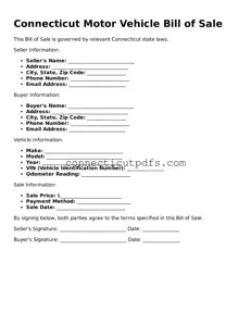 Fillable Connecticut Motor Vehicle Bill of Sale Document