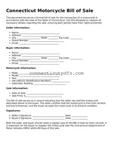 Fillable Connecticut Motorcycle Bill of Sale Document