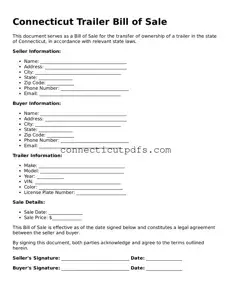 Fillable Connecticut Trailer Bill of Sale Document