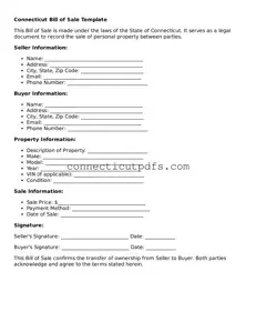 Fillable Connecticut Bill of Sale Document