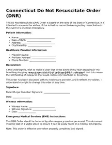 Fillable Connecticut Do Not Resuscitate Order Document