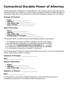 Fillable Connecticut Durable Power of Attorney Document