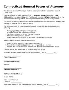 Fillable Connecticut General Power of Attorney Document