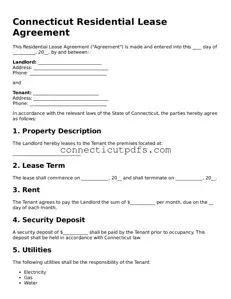 Fillable Connecticut Residential Lease Agreement Document