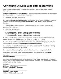 Fillable Connecticut Last Will and Testament Document