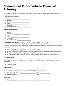 Fillable Connecticut Motor Vehicle Power of Attorney Document
