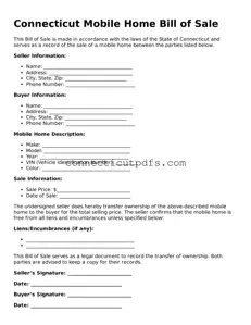 Fillable Connecticut Mobile Home Bill of Sale Document