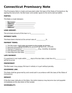 Fillable Connecticut Promissory Note Document