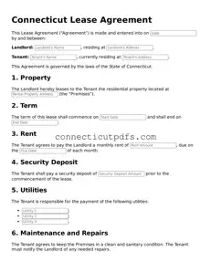Fillable Connecticut Lease Agreement Document